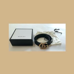 AUTH Gucci Black MARMONT BELT & Dust Bag & Box NEW